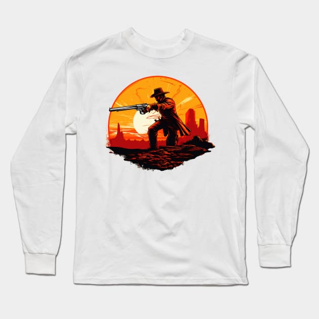 cowboy with a big gun Long Sleeve T-Shirt by javierparra